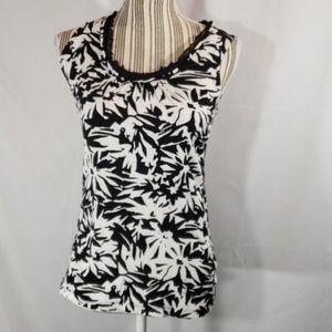 Ann Taylor Loft Black & White Abstract Floral Sleeveless Tank Size XSmall